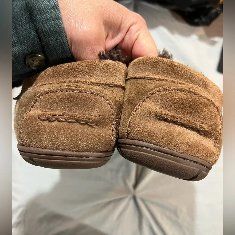 Cozy Brown Suede Men's Moccasin w lamb fur Slippers